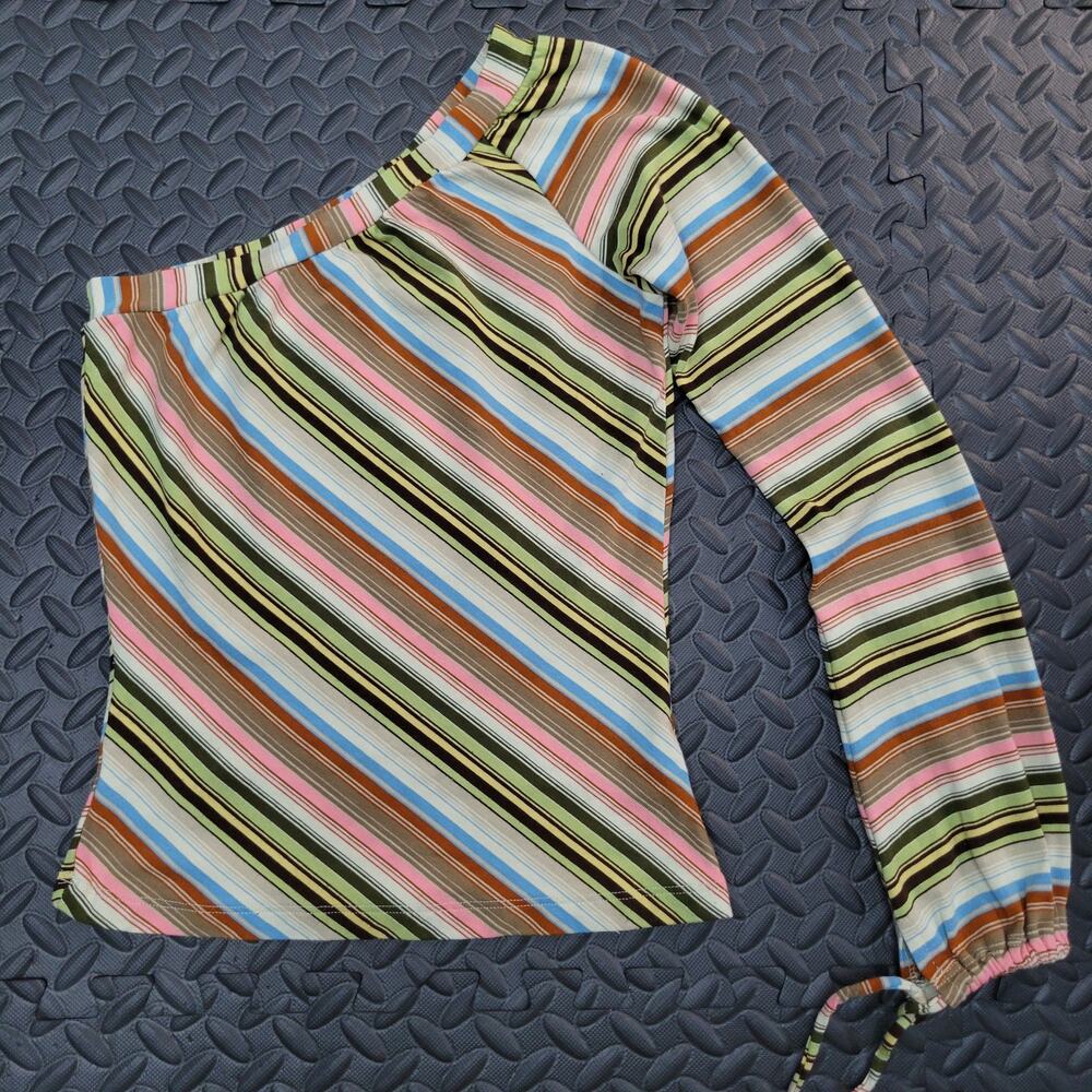 Vintage Y2K Wet Seal One Shoulder Striped Top Multicolor Asymmetrical Small